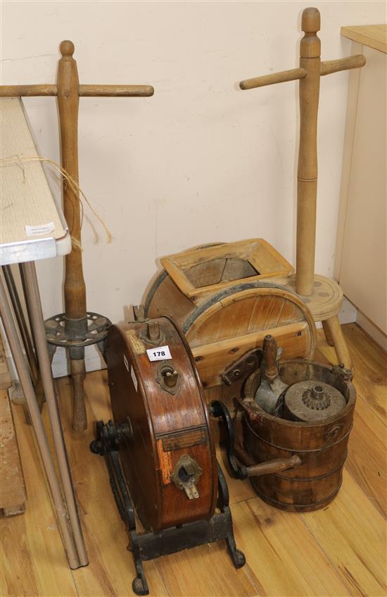 A late Victorian knife cleaner and two washing Dollys